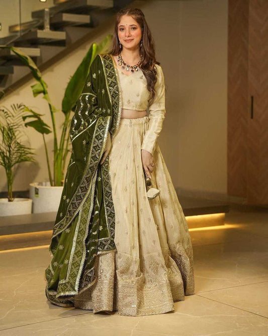 Chinon Silk Designer Traditional Embroidered Lehenga