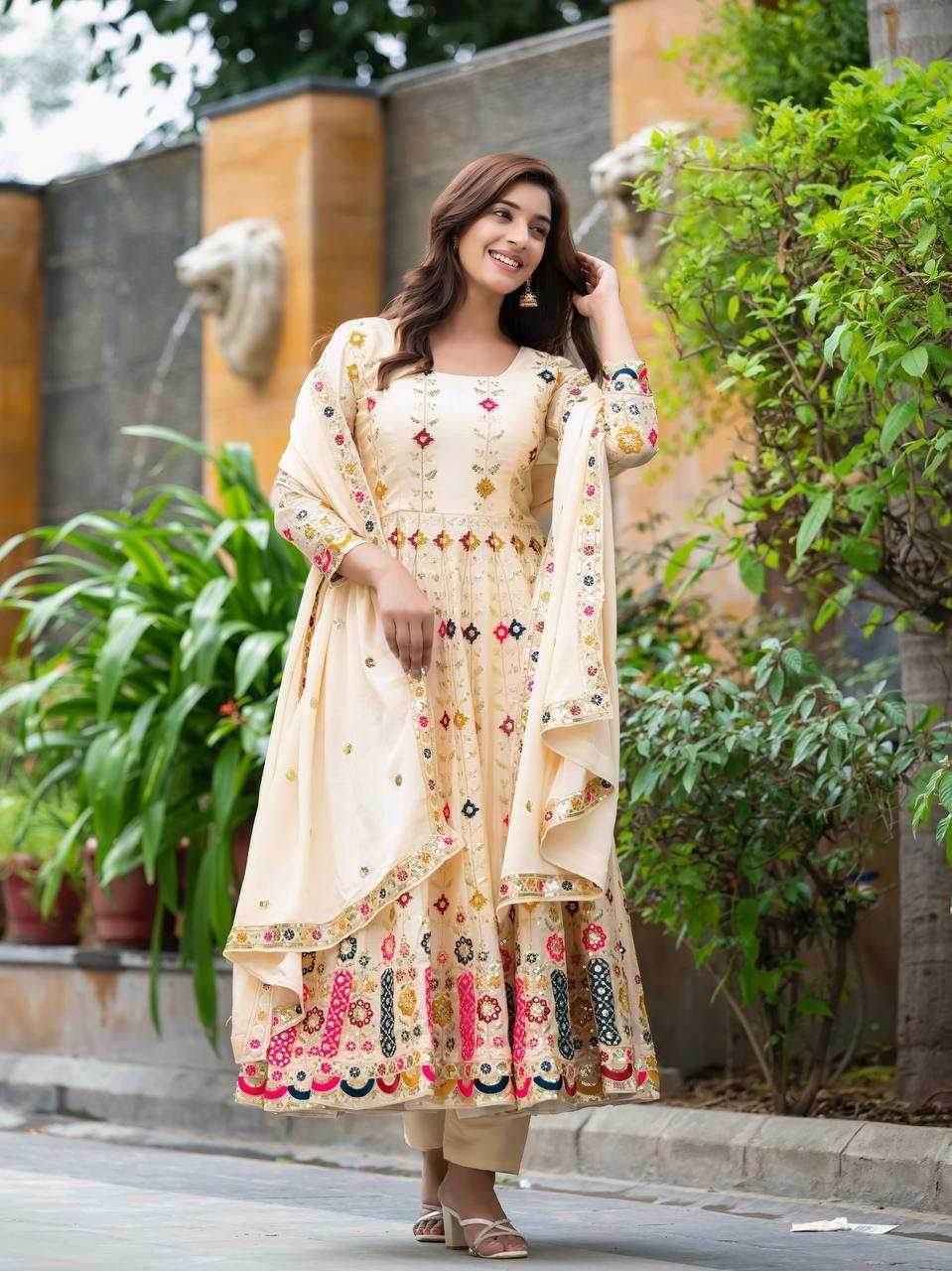 Chinon Silk Alia Cut Anarkali Suits - MYLUXURY LANE ENTERPRISE