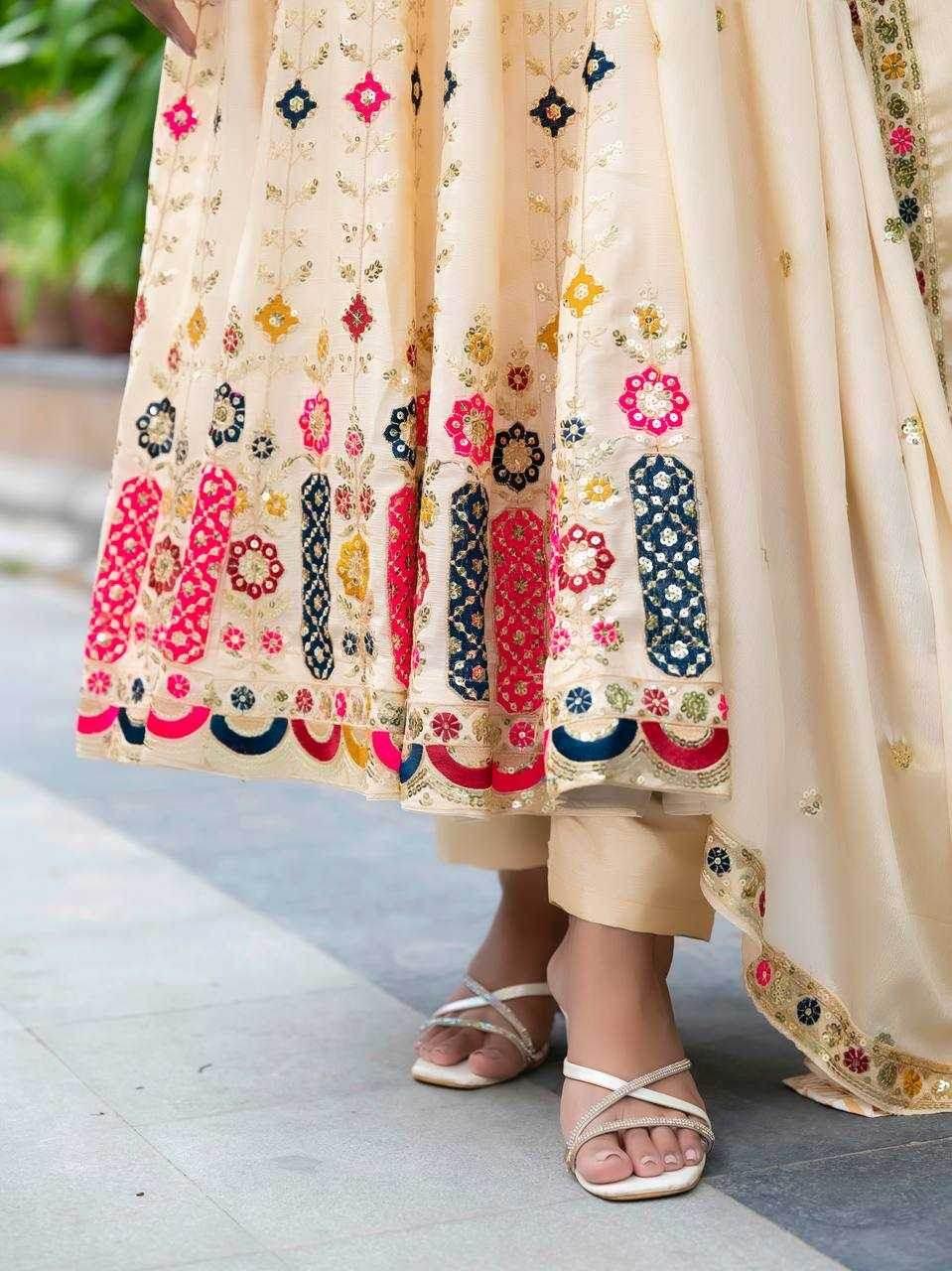 Chinon Silk Alia Cut Anarkali Suits - MYLUXURY LANE ENTERPRISE