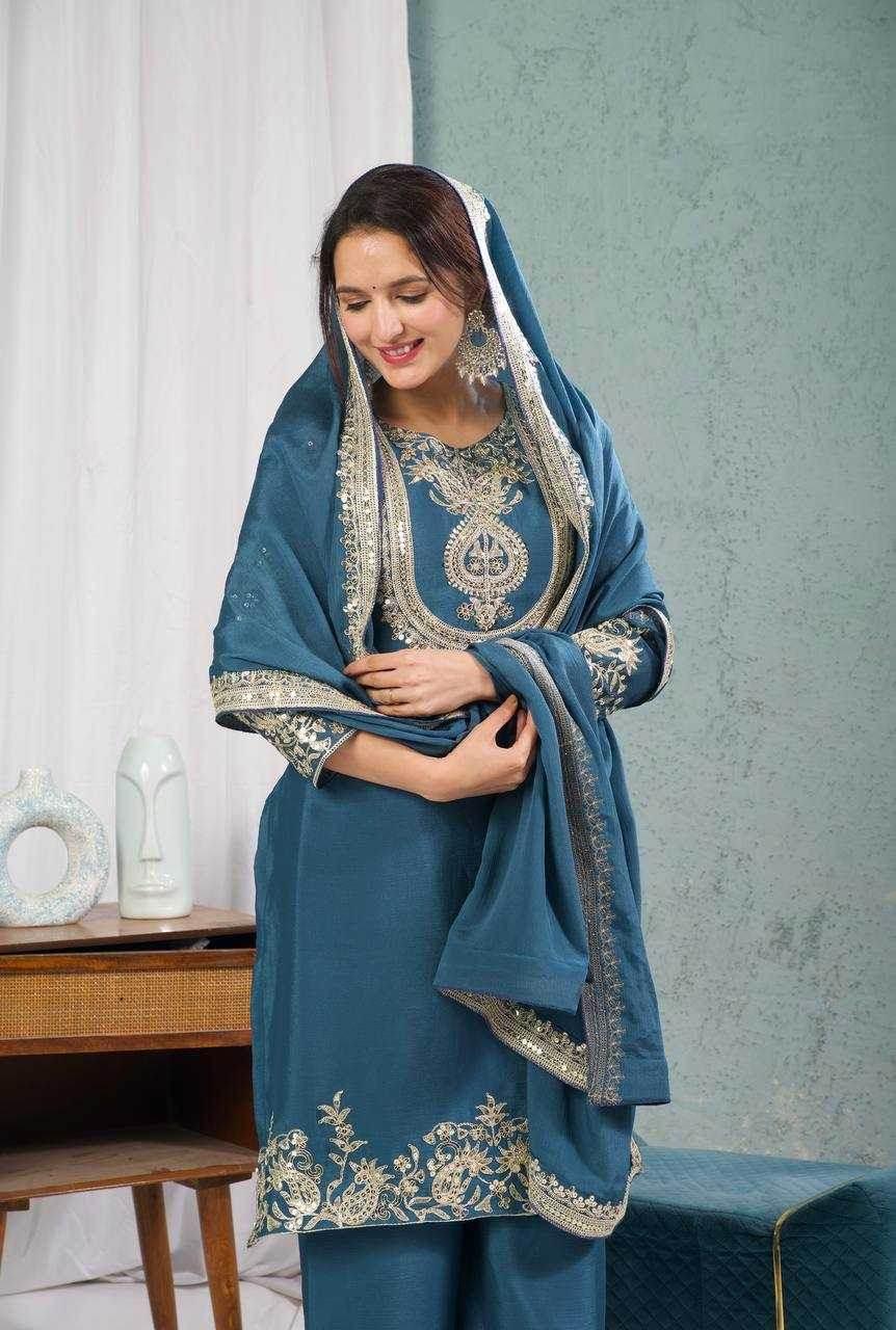 Chinon Silk Ladies Embroidery Designer Suit - MYLUXURY LANE ENTERPRISE