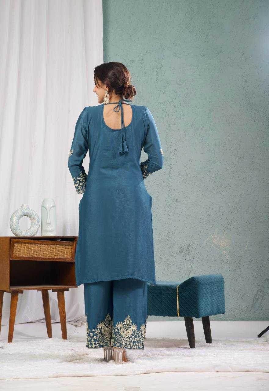 Chinon Silk Ladies Embroidery Designer Suit - MYLUXURY LANE ENTERPRISE