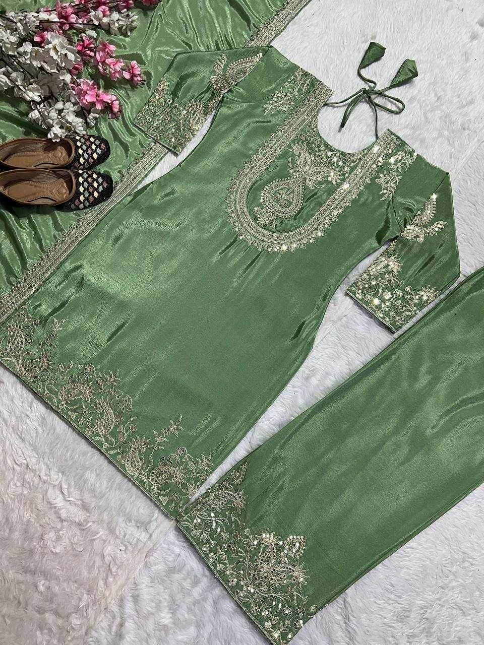 Chinon Silk Ladies Embroidery Designer Suit - MYLUXURY LANE ENTERPRISE