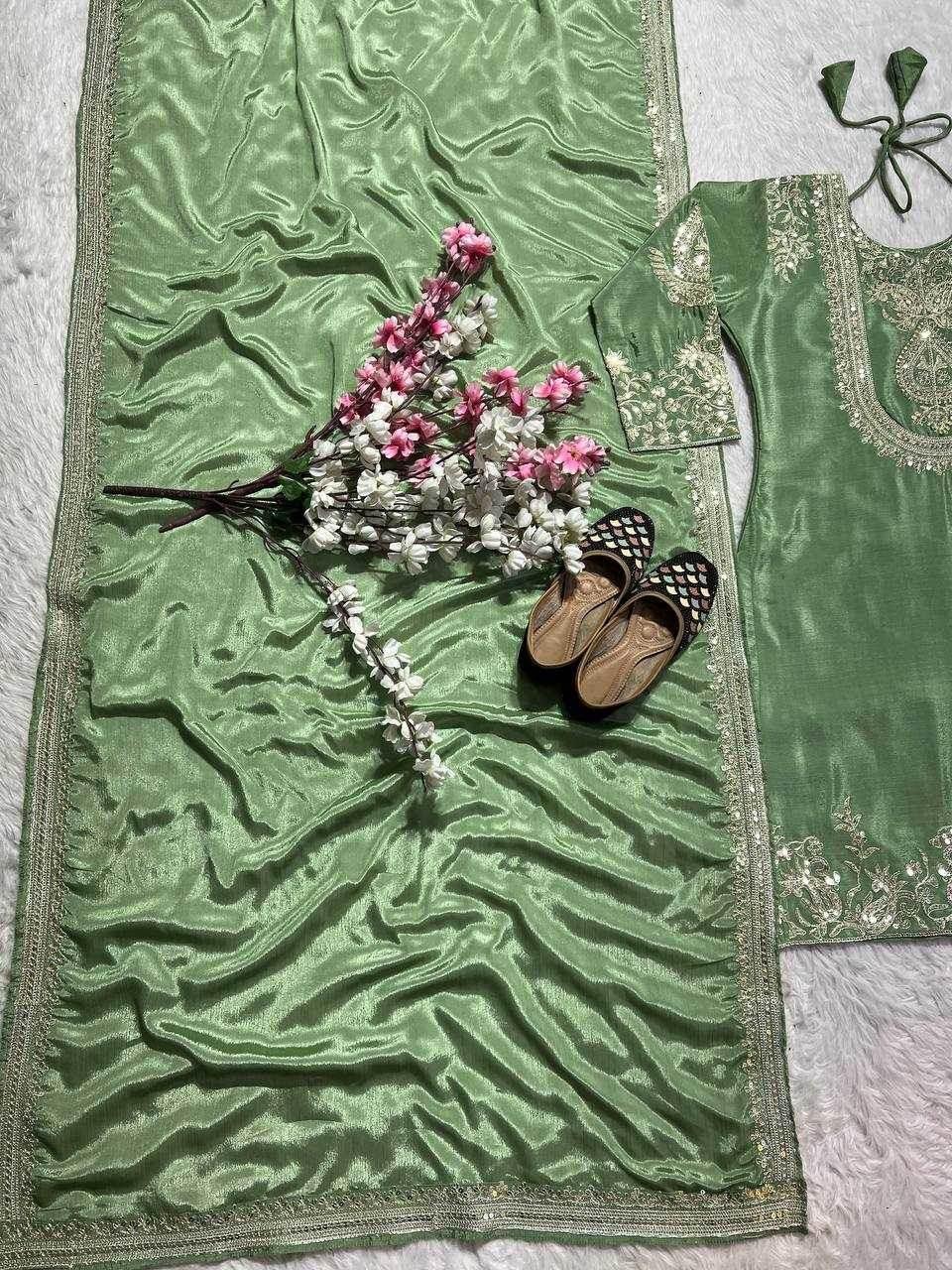 Chinon Silk Ladies Embroidery Designer Suit - MYLUXURY LANE ENTERPRISE