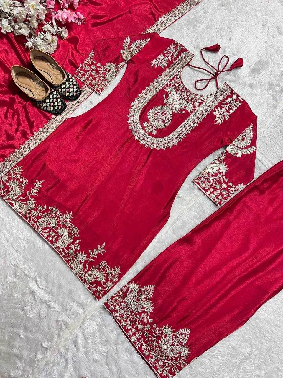 Chinon Silk Ladies Embroidery Designer Suit - MYLUXURY LANE ENTERPRISE