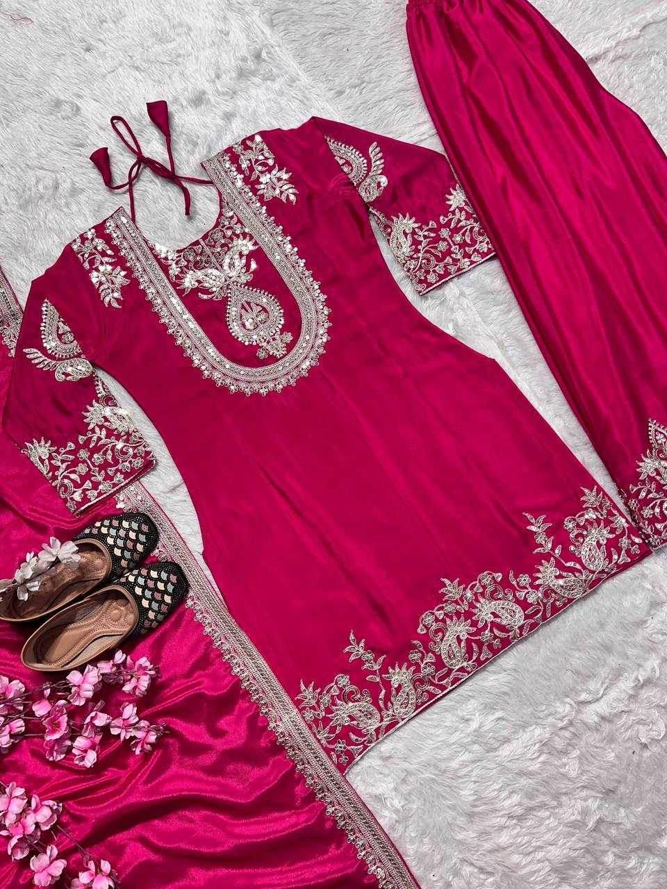 Chinon Silk Ladies Embroidery Designer Suit - MYLUXURY LANE ENTERPRISE