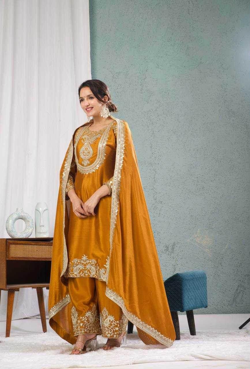 Chinon Silk Ladies Embroidery Designer Suit - MYLUXURY LANE ENTERPRISE
