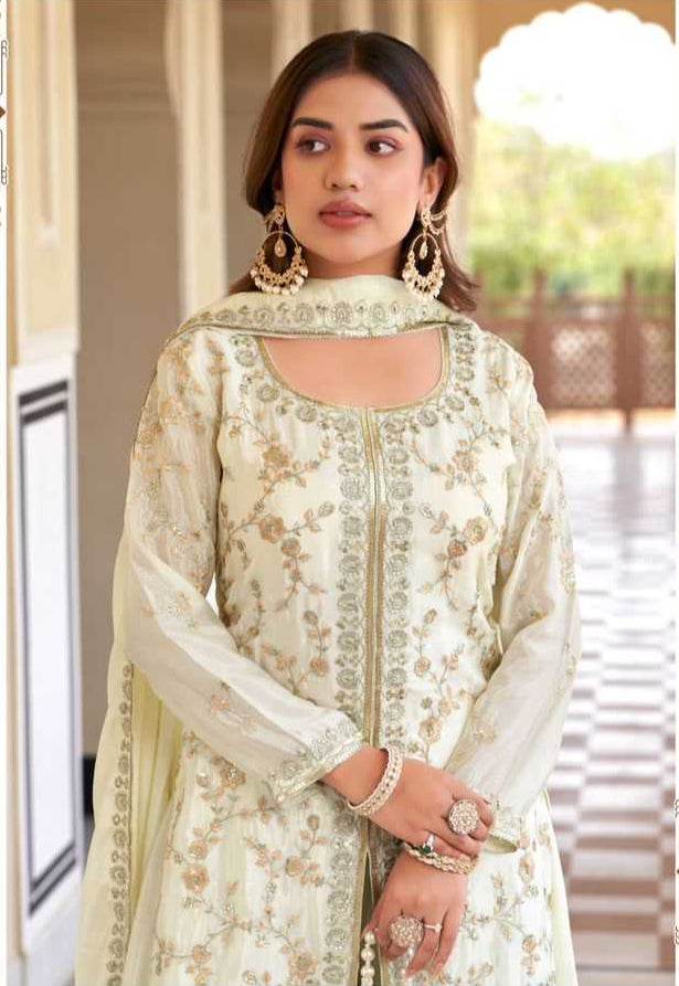 Chinon Silk Embroidery Palazzo Suit - MYLUXURY LANE ENTERPRISE