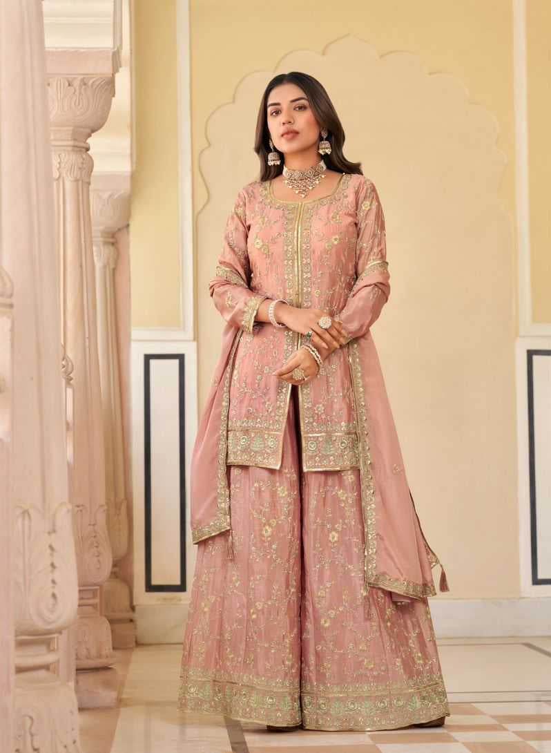 Chinon Silk Embroidery Palazzo Suit - MYLUXURY LANE ENTERPRISE