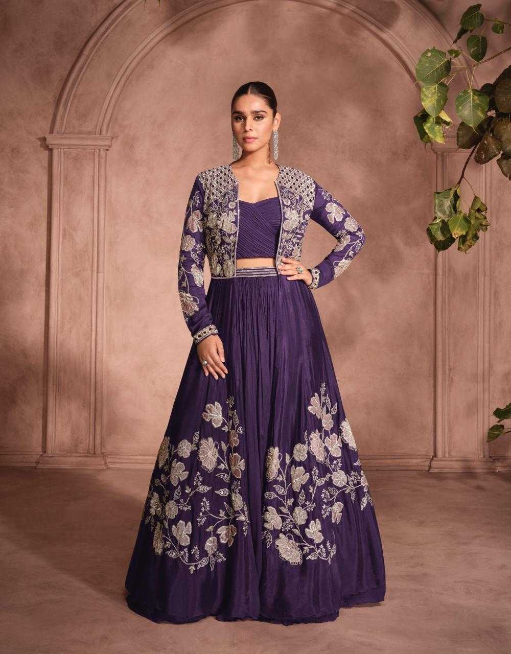 Chinon Silk Embroidered Jacket Style Lehenga