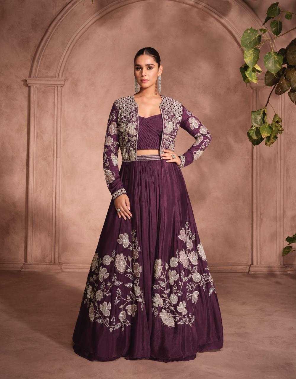 Chinon Silk Embroidered Jacket Style Lehenga