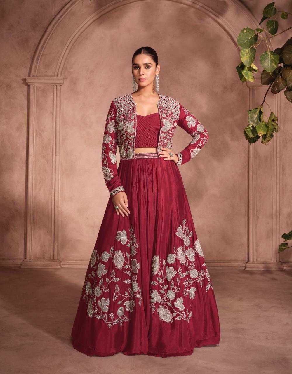Chinon Silk Embroidered Jacket Style Lehenga