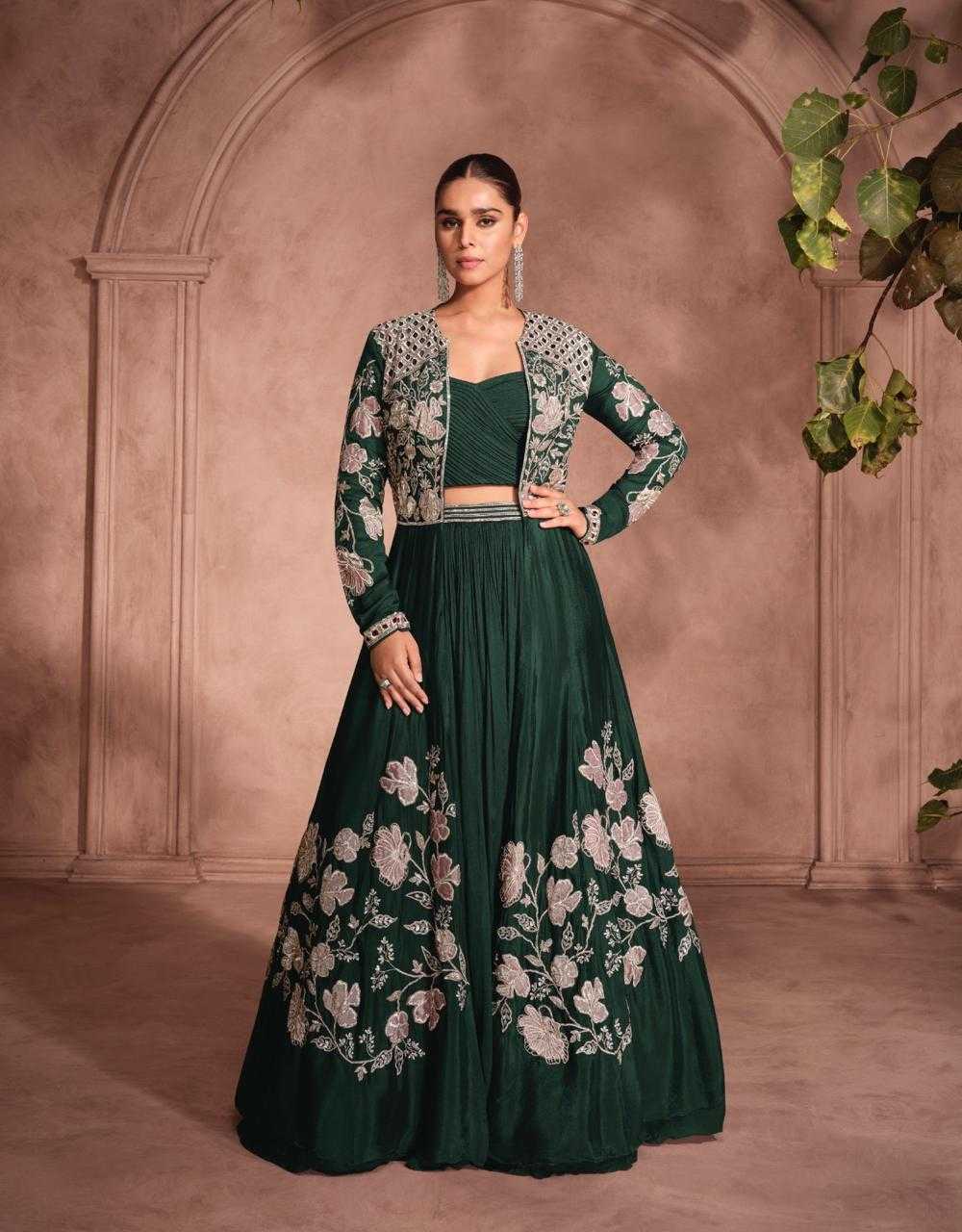 Chinon Silk Embroidered Jacket Style Lehenga