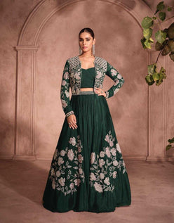Chinon Silk Embroidered Jacket Style Lehenga - MYLUXURY LANE ENTERPRISE