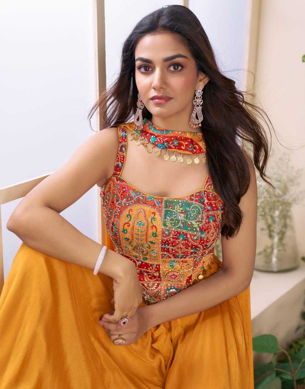 Chinon Silk  Embroidered Lehenga