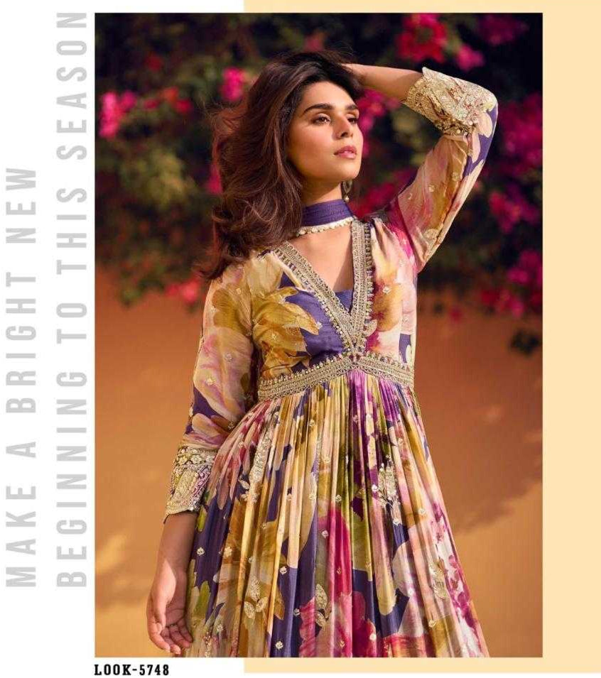 Chinon Silk  Embroidery  Party Gown