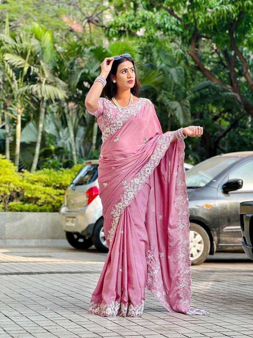 Chinon Silk  Sarees With Blouse