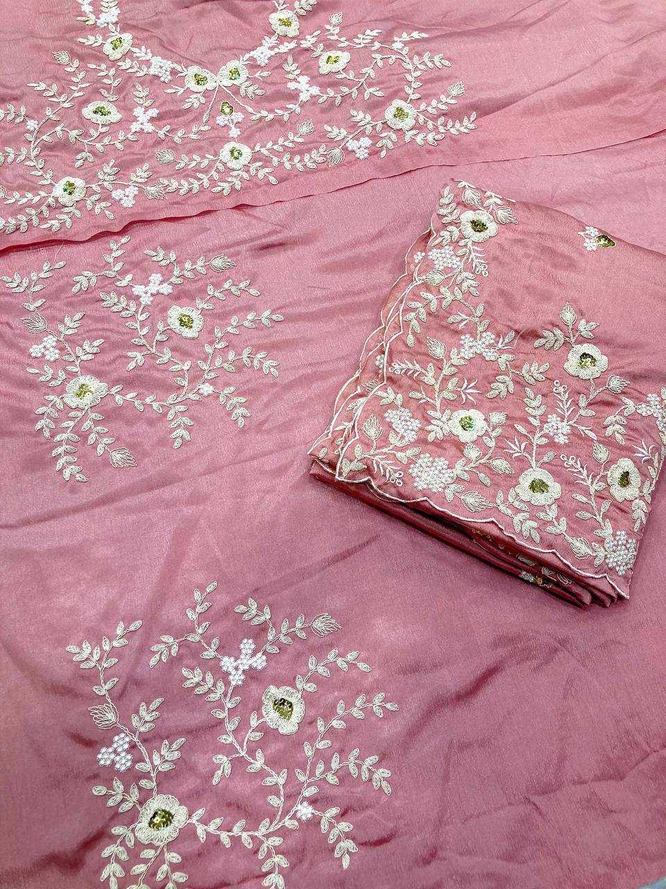 Chinon Silk  Sarees With Blouse
