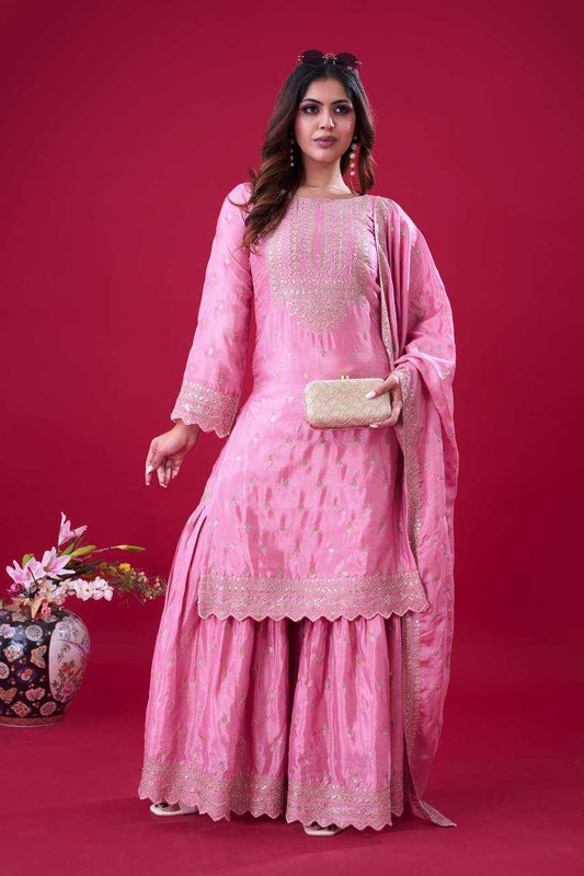Chinon Silk  Embroidery Designer Suit