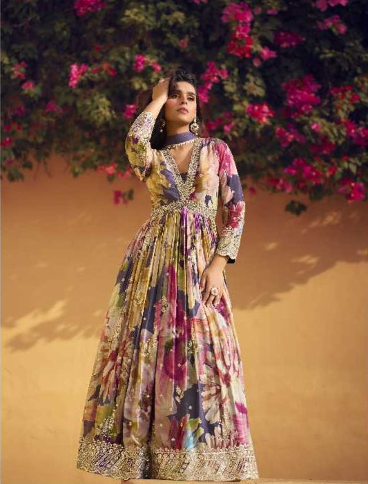 Chinon Silk Embroidery Party wear suit