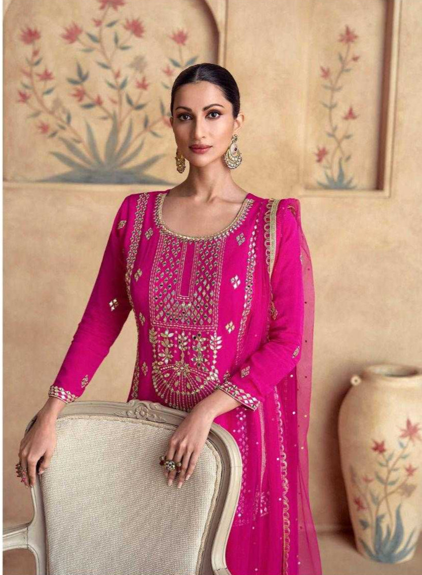 Chinon Silk Embroidery  Palazzo Suit