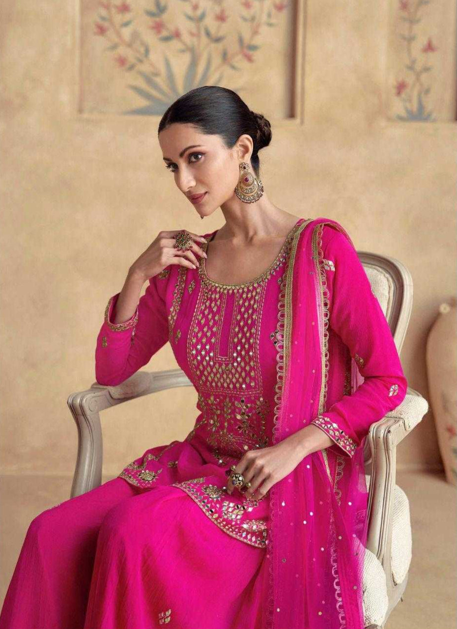 Chinon Silk Embroidery  Palazzo Suit