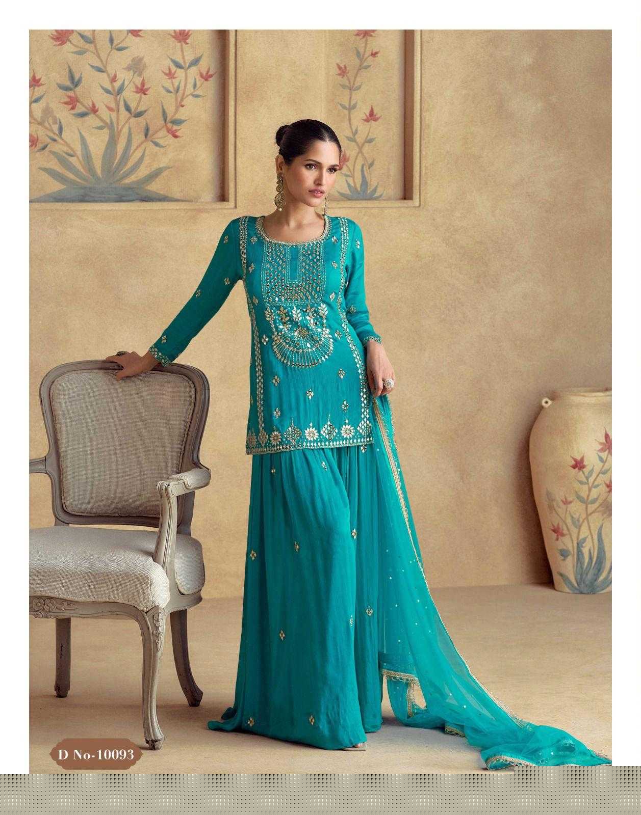 Chinon Silk Embroidery  Palazzo Suit