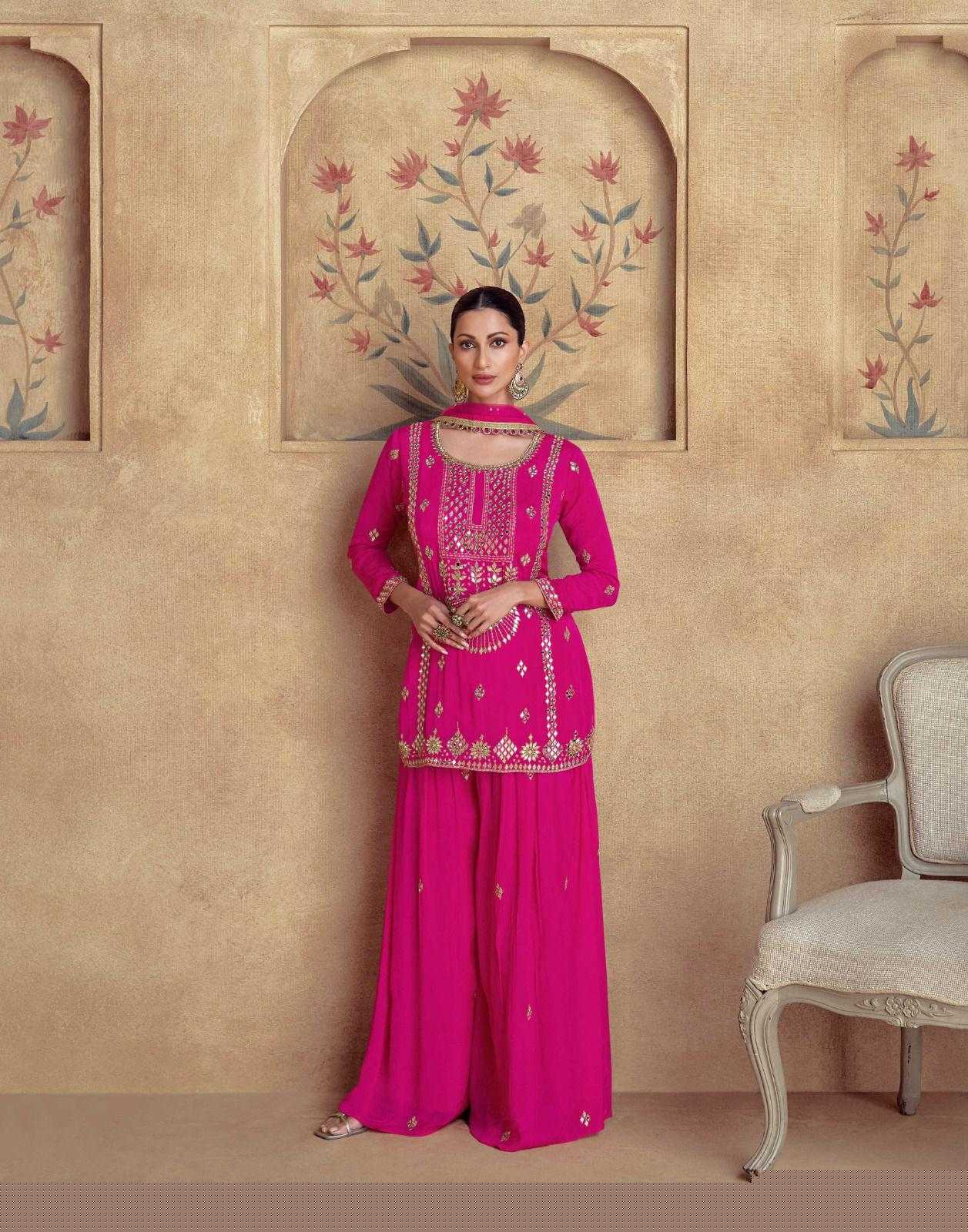 Chinon Silk Embroidery  Palazzo Suit