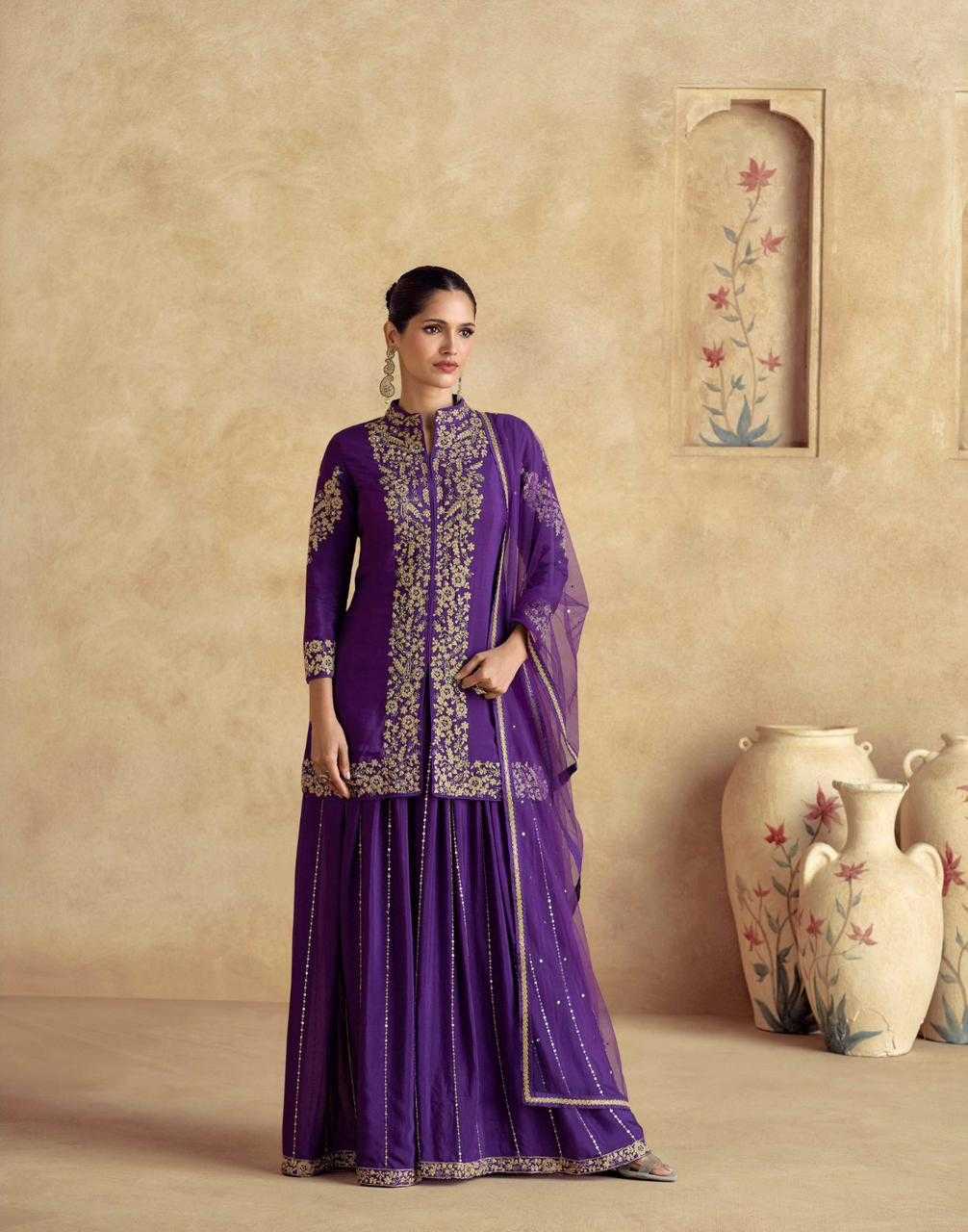 Chinon Silk Embroidery  Palazzo Suit