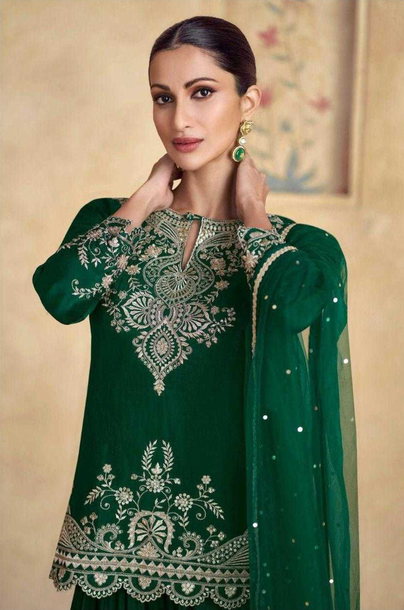 Chinon Silk Embroidery  Palazzo Suit
