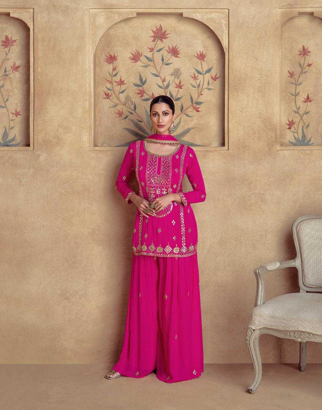 Chinon Silk Embroidery  Palazzo Suit