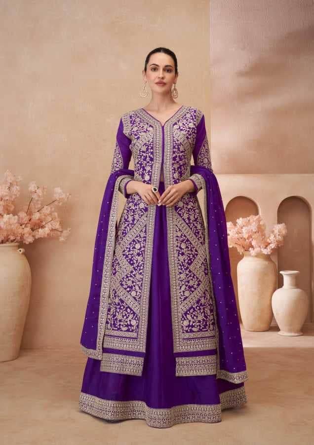 Chinon Silk Jacket Style Lehenga for Elegant Occasions - MYLUXURY LANE ENTERPRISE