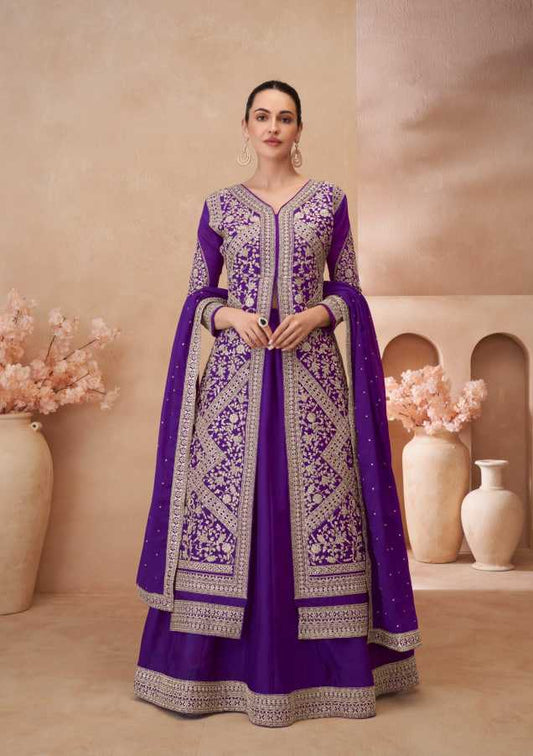 Chinon Silk Jacket Style Lehenga for Elegant Occasions