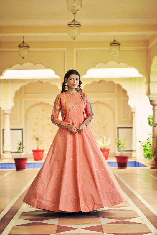 Embroidery  Long Peach Gown