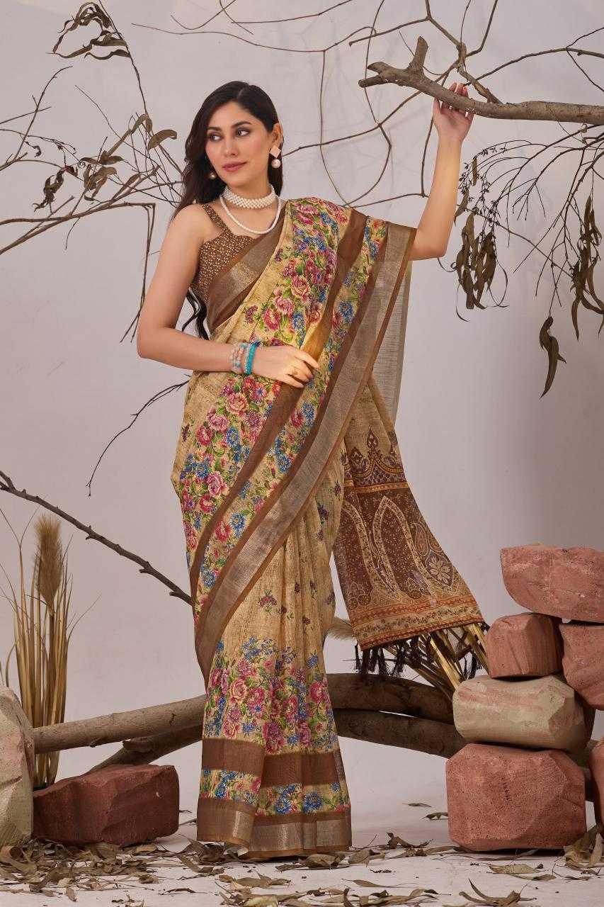 Cotton Linen Floral Saree - MYLUXURY LANE ENTERPRISE