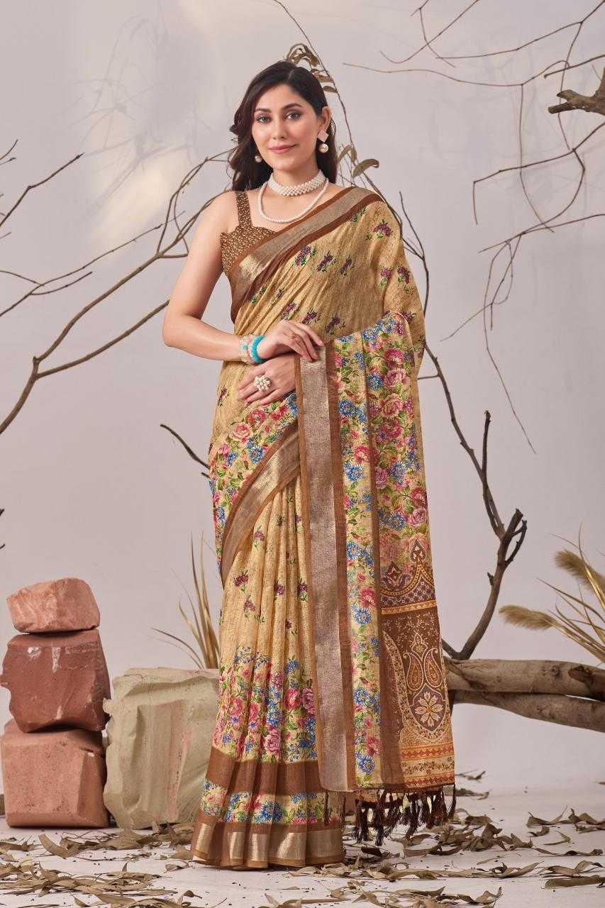 Cotton Linen Floral Saree - MYLUXURY LANE ENTERPRISE