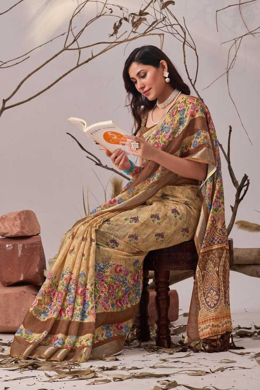 Cotton Linen Floral Saree - MYLUXURY LANE ENTERPRISE