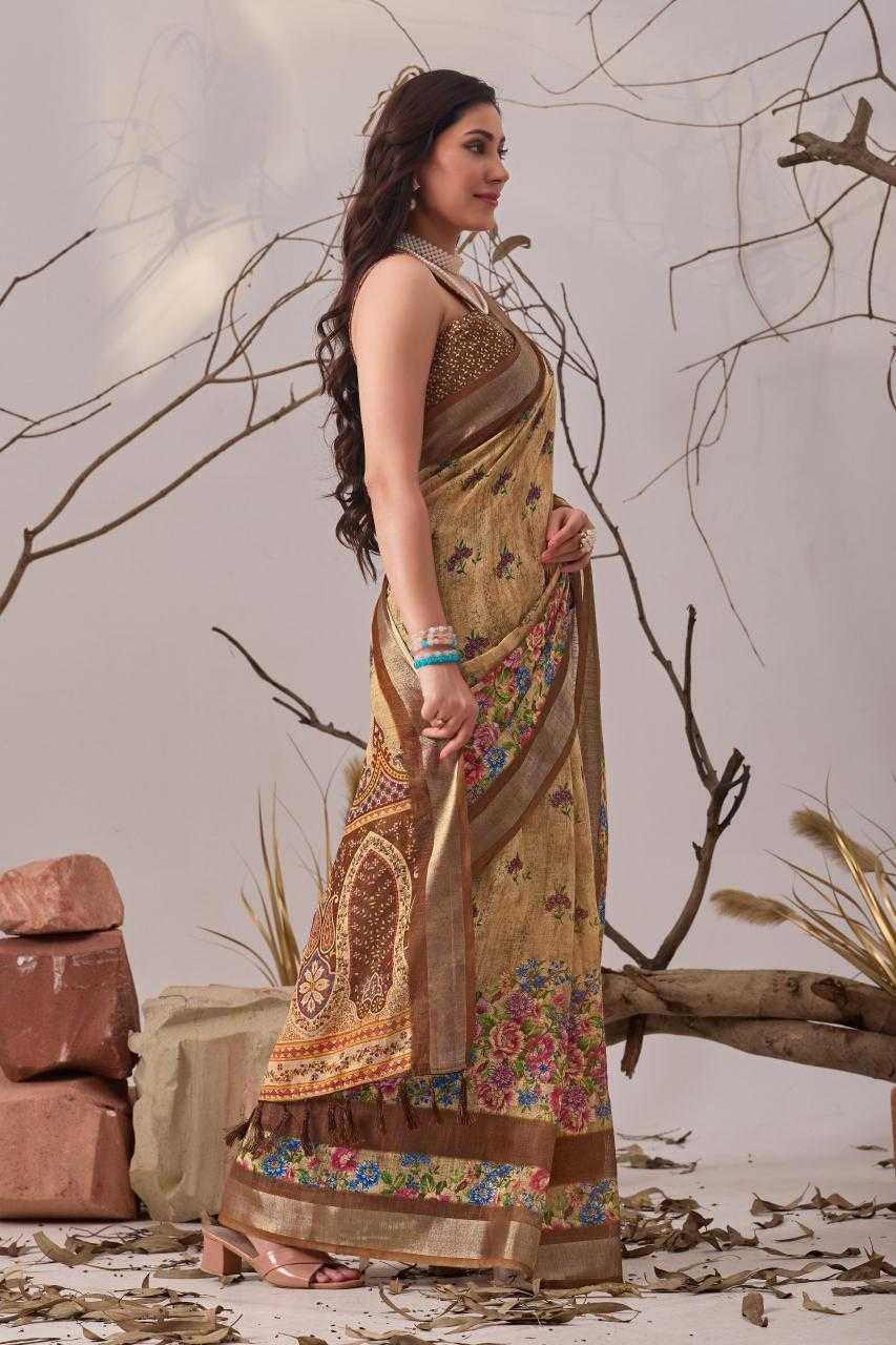 Cotton Linen Floral Saree - MYLUXURY LANE ENTERPRISE