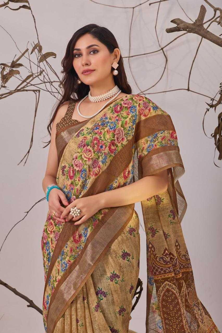 Cotton Linen Floral Saree - MYLUXURY LANE ENTERPRISE