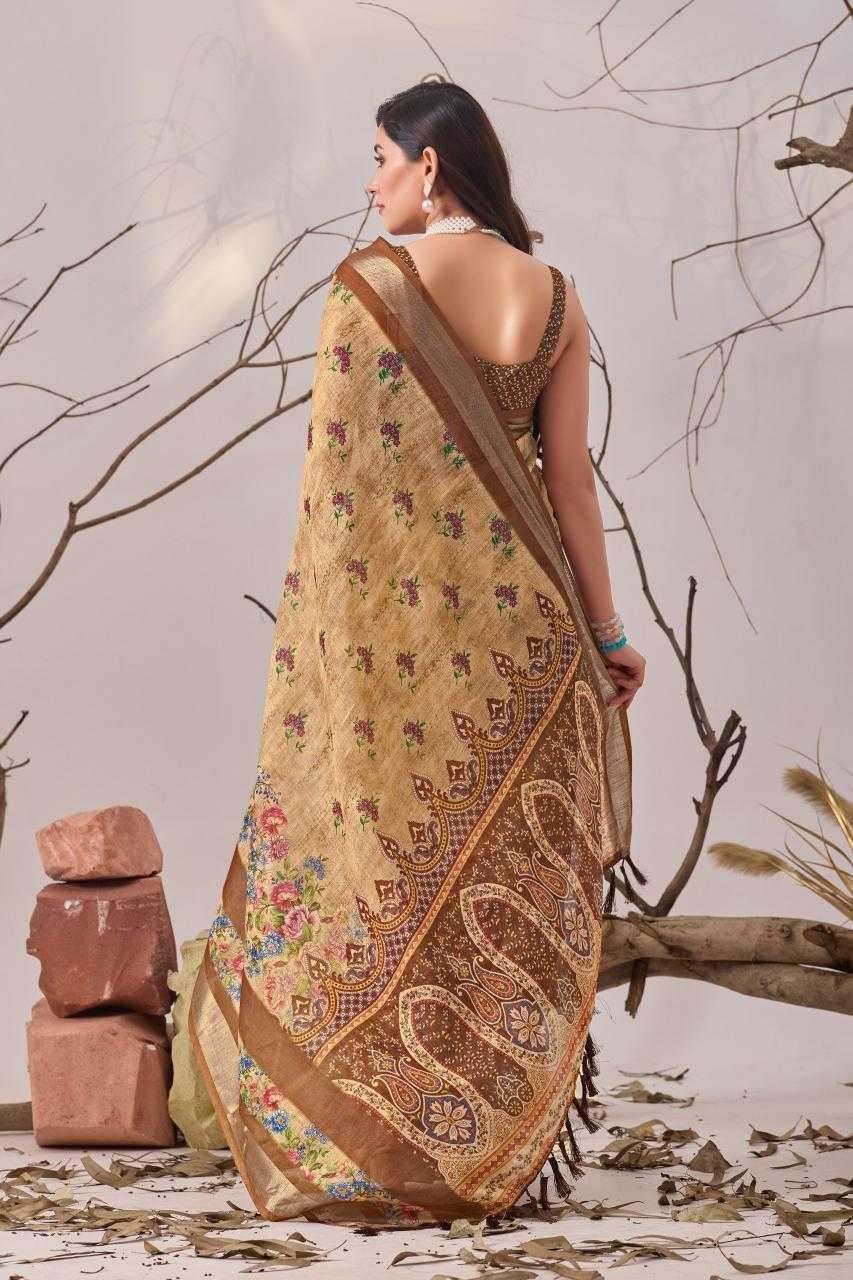 Cotton Linen Floral Saree - MYLUXURY LANE ENTERPRISE