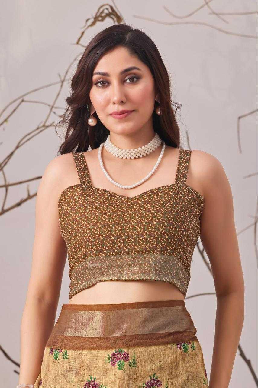 Cotton Linen Floral Saree - MYLUXURY LANE ENTERPRISE