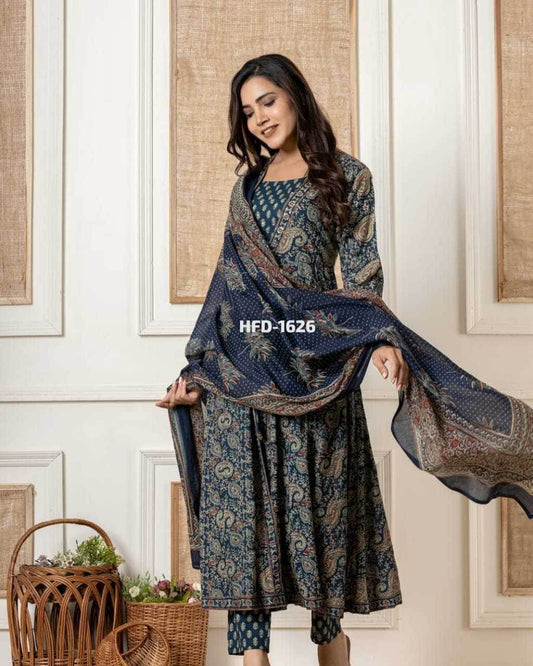 LADIES PRINTED COTTON ANARKALI SUIT - MYLUXURY LANE ENTERPRISE