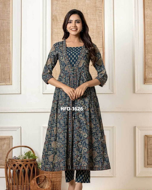 LADIES PRINTED COTTON ANARKALI SUIT - MYLUXURY LANE ENTERPRISE