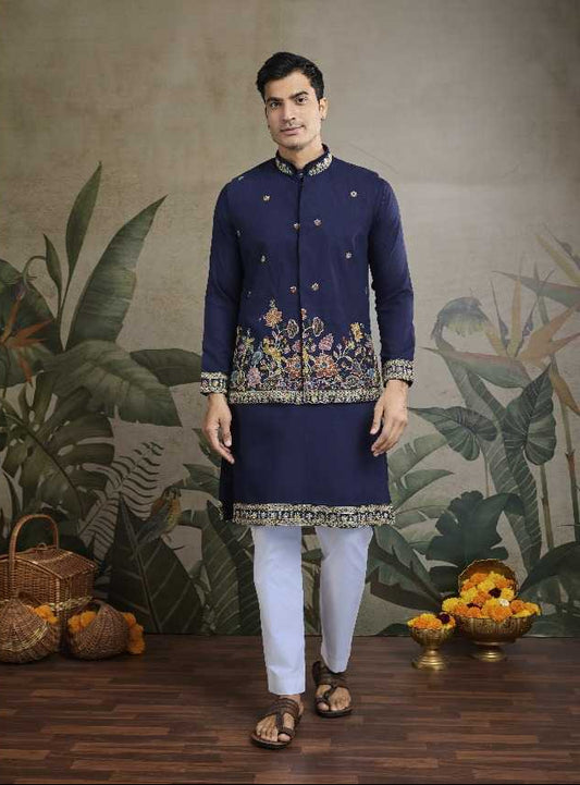 Cotton  Mens  Embroidered Kurta Pajama