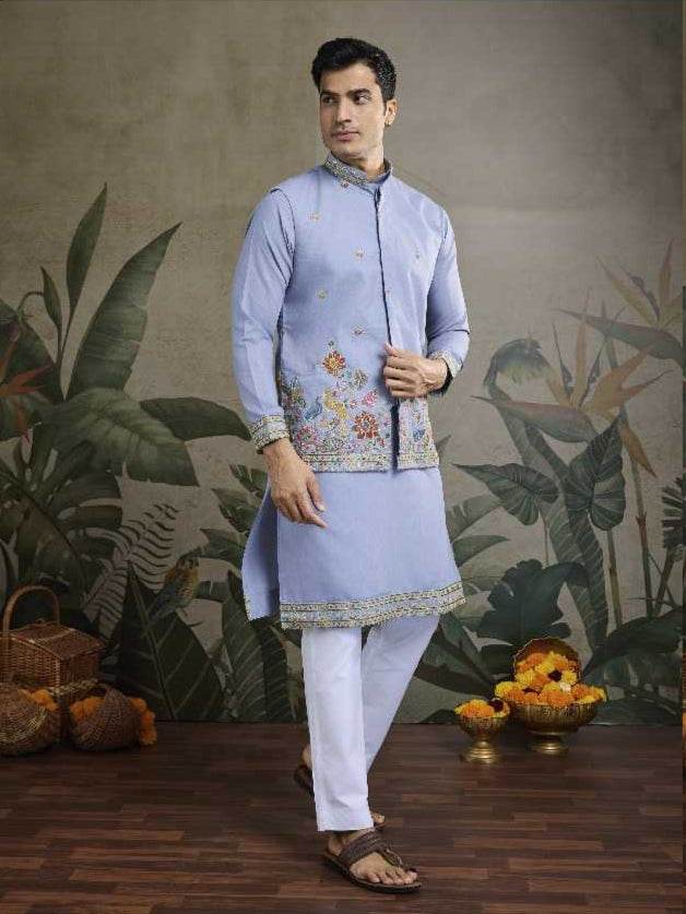 Cotton Mens Embroidered Kurta Pajama - MYLUXURY LANE ENTERPRISE