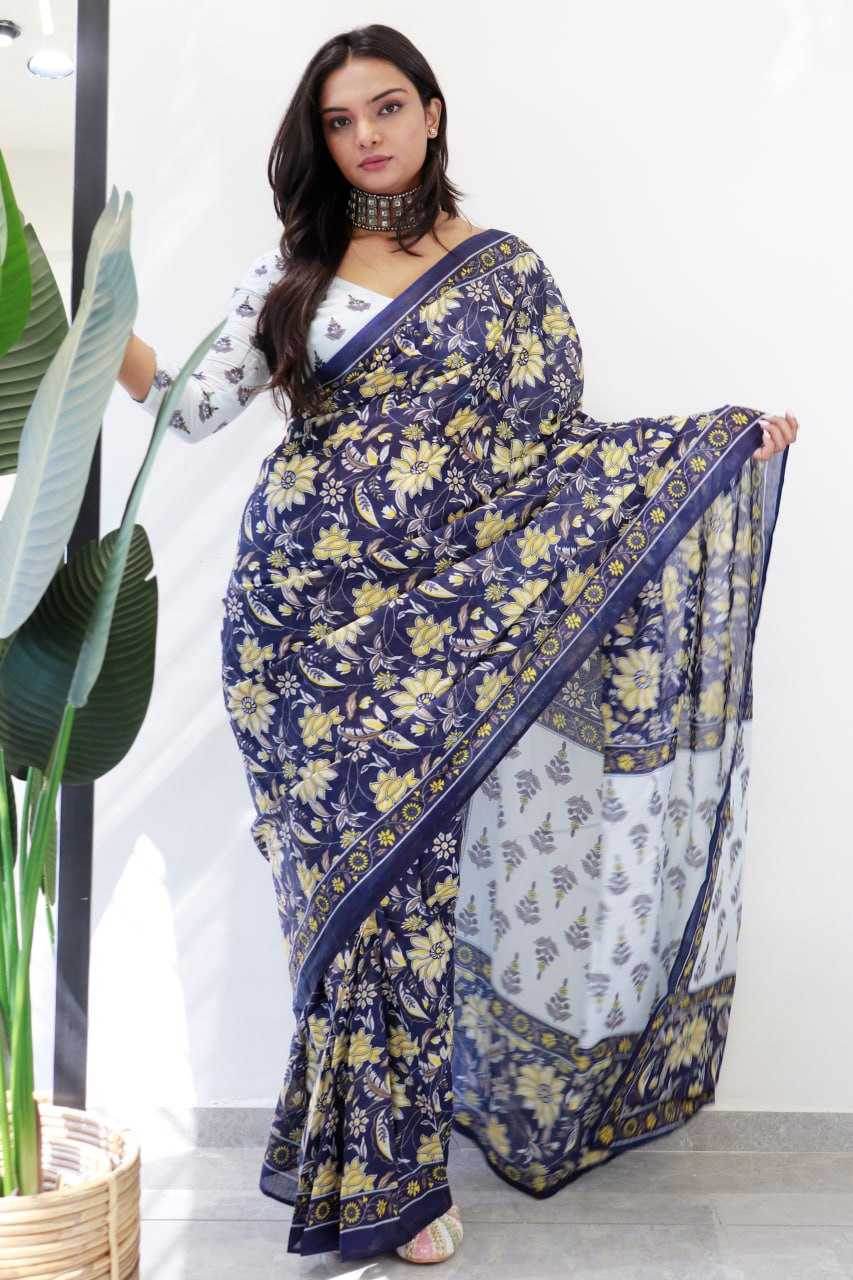 Printed Ajrakh Cotton Sarees - MYLUXURY LANE ENTERPRISE