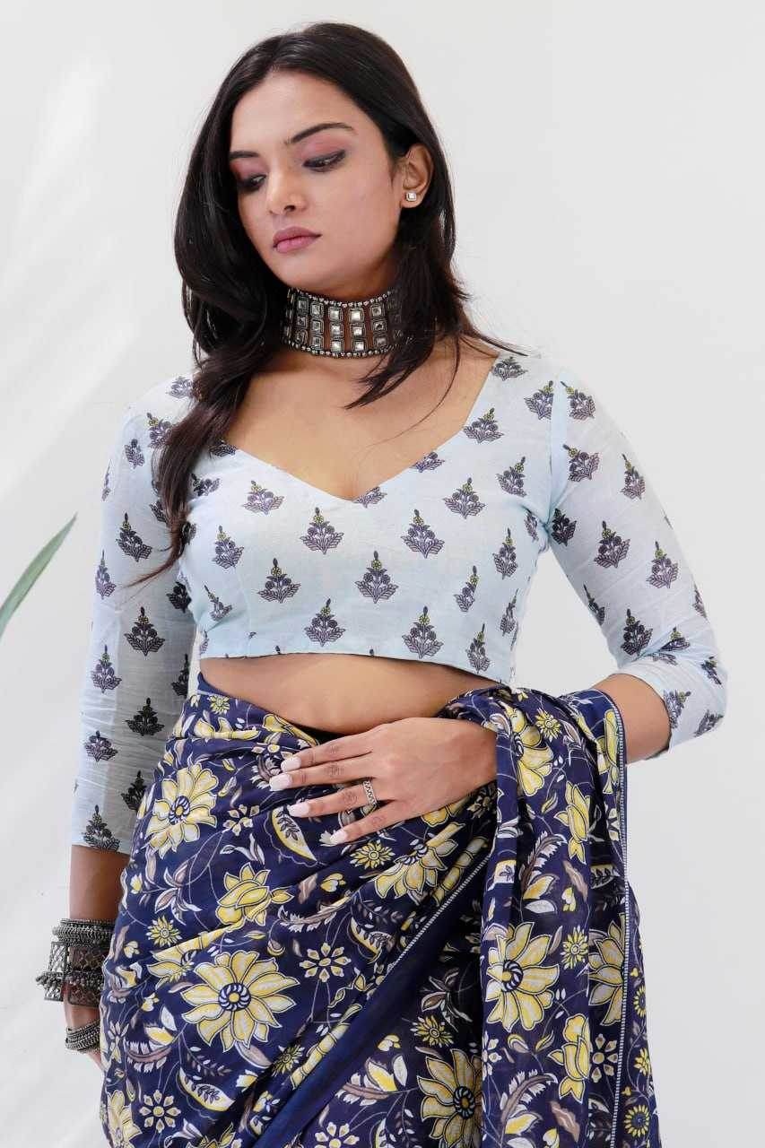 Printed Ajrakh Cotton Sarees - MYLUXURY LANE ENTERPRISE