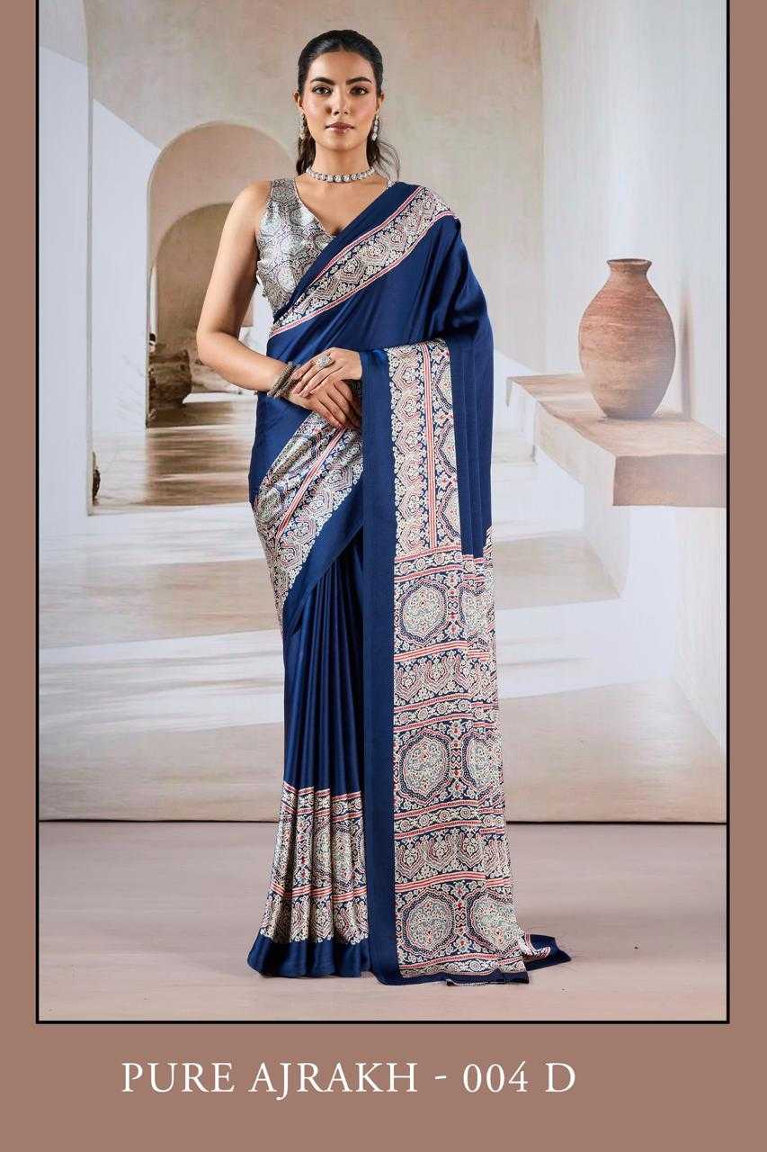 Classic  Printed Crape Satin  Ajrakh Saree