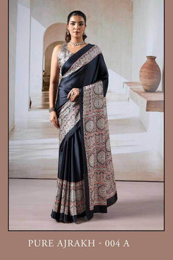 Classic Printed Crape Satin Ajrakh Saree - MYLUXURY LANE ENTERPRISE