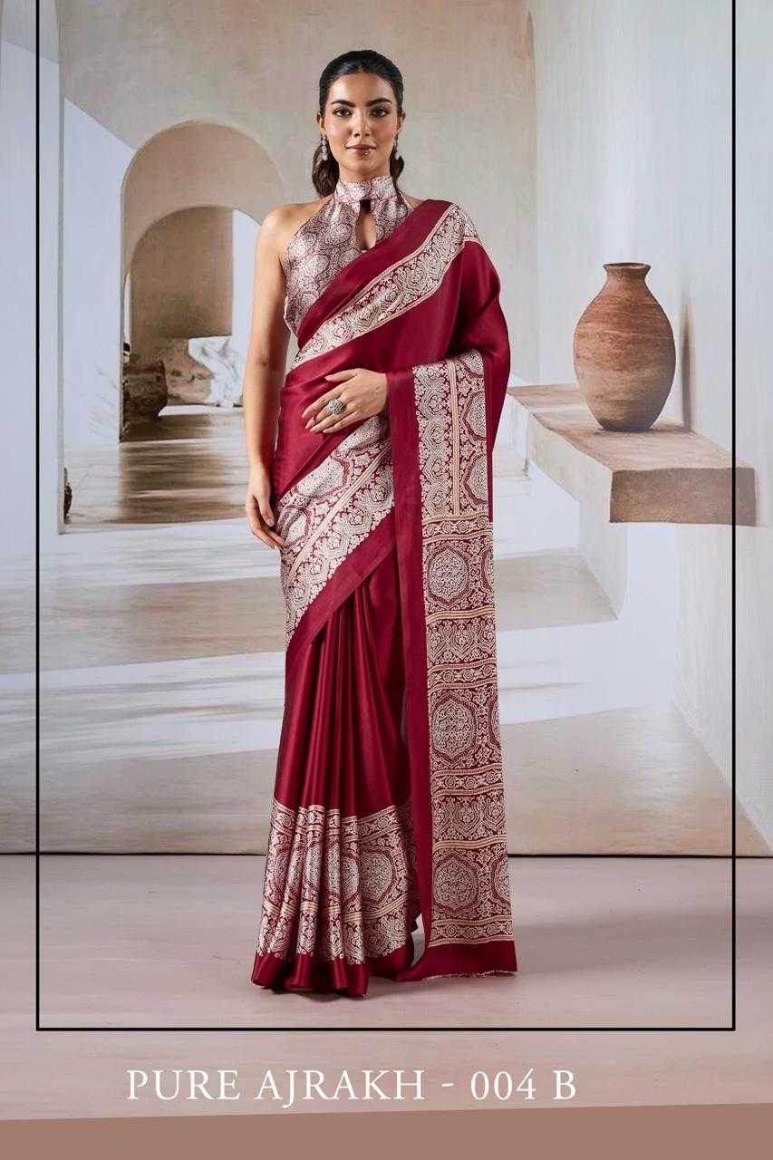 Classic Printed Crape Satin Ajrakh Saree - MYLUXURY LANE ENTERPRISE
