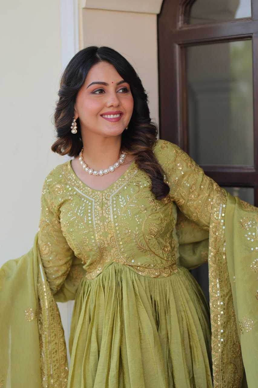 Crush Silk Embroidery Long Gowns - MYLUXURY LANE ENTERPRISE